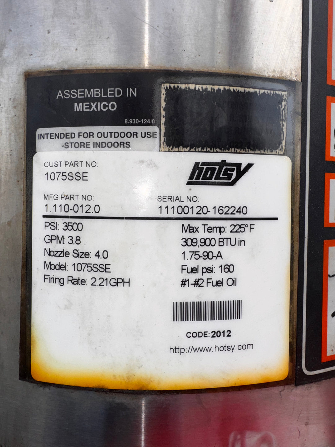 Hotsy® "Pre-Owned" Hot Water Pressure Washer - Model 1075SSE- Commercial Grade - Honda GX390